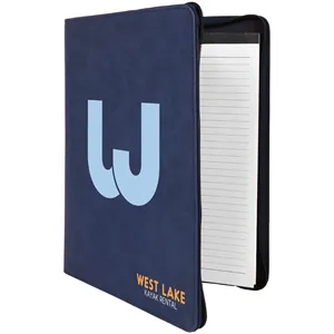 9 1/2" x 12" Leatherette Blue/Black Portfolio with Zipper