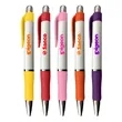 Union Printed- Rigid White Barrel Click Pen with Rubber Grip | https://www.bestnamebadges.com