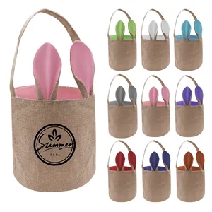 Easter Collapsible Jute Bunny Ear Basket With Handle