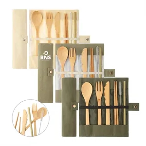 Reusable Utensil Kit Bamboo Spoon Natural Wooden Cutlery Set