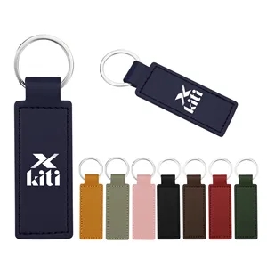 Rectangular PU Leather Keychain Key Fob W/ Metal Ring