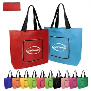 Large Foldable Shopping Tote Bag W/ Zipper Closure