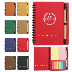 Mini Kraft Spiral Notebook W/ Sticky Notes & Pen
