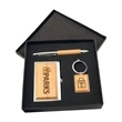 Silver/Wood Gift Set with Business Card Case, Pen & Keychain | https://www.bestnamebadges.com