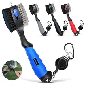 Retractable Golf Club Cleaner Brush with Carabiner and Spike