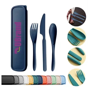 3-in-1 Portable Wheat Straw Cutlery Set With Storage Box