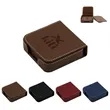 4" Square Leather Coaster Set With Flip Top Holder | https://www.bestnamebadges.com