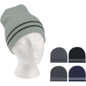 Ribbed Knit Beanie with Double Stripe | https://www.bestnamebadges.com