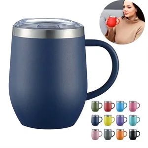 12oz Stainless Steel Insulated Vacuum Coffee Mug With Handle | https://www.bestnamebadges.com