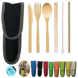 Reusable Travel Wooden Travel Flatware Set With Case Set