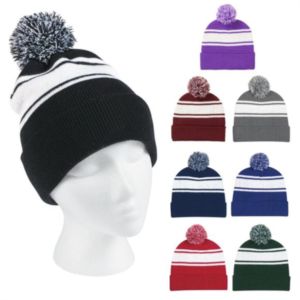 Two-Tone Knit Pom Beanie with Cuff | https://www.bestnamebadges.com