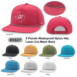 5 Panel Water Proof Nylon Hat w/Laser Cut Mesh Back
