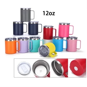 12oz Stainless Steel Insulated Coffee Mug With Handle | https://www.bestnamebadges.com