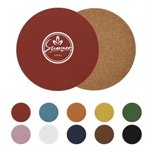 4" Round Cork Coasters W/ Pu Leather Cover