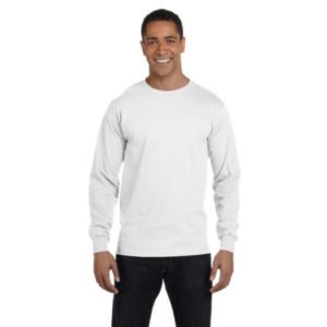 Hanes Heavyweight Cotton Long Sleeve Tee - White/Neutral | https://www.bestnamebadges.com