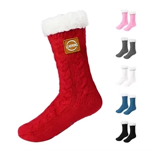 Soft Knit Fuzzy Slipper Socks With Non Slip Grips