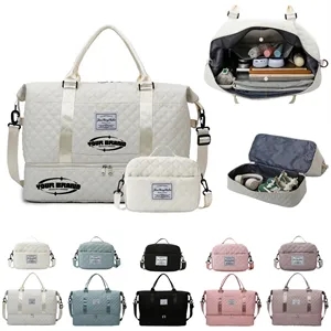 Quilted Travel Gym Tote Carry On Bag Wet Dry Shoe Pocket | https://www.bestnamebadges.com