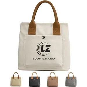 Commute Canvas Tote Bag with Exterior Pocket for Daily Use | https://www.bestnamebadges.com