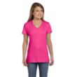 Hanes Ladies' 4.5 oz. Ringspun Cotton nano-T V-neck T-Shirt | https://www.bestnamebadges.com