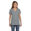 Hanes Ladies' 4.5 oz. Ringspun Cotton nano-T V-neck T-Shirt | https://www.bestnamebadges.com