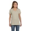 Hanes Ladies' 4.5 oz. Ringspun Cotton nano-T V-neck T-Shirt | https://www.bestnamebadges.com