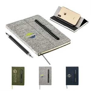 Boardroom Hardcover Journal with Built-In Phone Stand and Pe | https://www.bestnamebadges.com