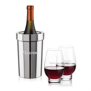 Milano Wine Cooler & Glenarden Stemless Wine Set | https://www.bestnamebadges.com