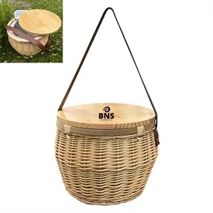 Wicker Insulated Storage Basket w/ Wooden Lid