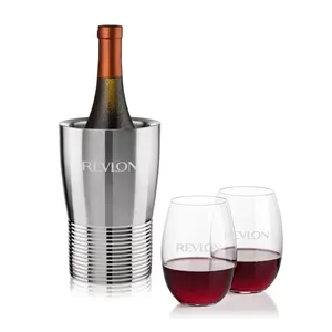 Genoa Wine Cooler & Carlita Stemless Wine Set | https://www.bestnamebadges.com