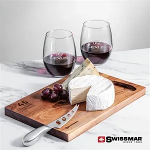 Swissmar® Acacia Board & 2 Stanford Stemless Wine | https://www.bestnamebadges.com