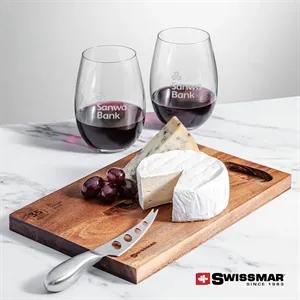 Swissmar® Acacia Board & 2 Laurent Stemless Wine | https://www.bestnamebadges.com