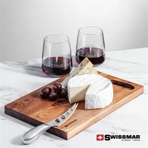 Swissmar® Acacia Board & 2 Dunhill Stemless Wine | https://www.bestnamebadges.com