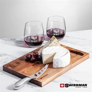 Swissmar® Acacia Board & 2 Crestview Stemless Wine | https://www.bestnamebadges.com
