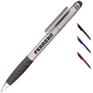 Ballpoint Twist Plastic Pens w/ Rubber Grip & Stylus Top | https://www.bestnamebadges.com
