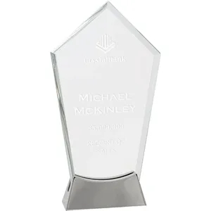 9 1/4" Clear Peak Platinum Glass Award w/ Metal Base