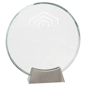 8" Clear Round Platinum Glass Award w/ Metal Base