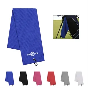 Tri Fold Microfiber Golf Towel W/ Carabiner Clip 23.5"x15.7"