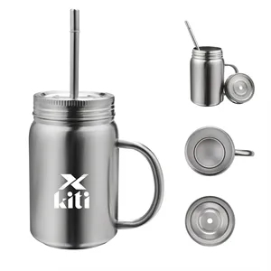 16oz Mason Jar Stainless Steel Cups W/ Straw