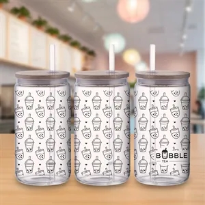 18 oz Can Glass with Bamboo Lid and Plastic Straw | https://www.bestnamebadges.com