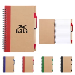 Kraft Cover Eco Inspired Spiral Notebook Journal W/Pen 5"x7"