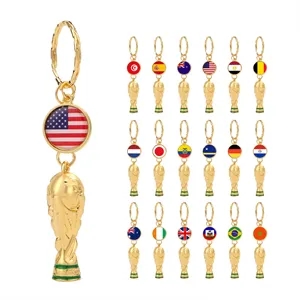 Golden World Cup Trophy Keychain W/ Custom Flag Pendant