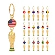Golden World Cup Trophy Keychain W/ Custom Flag Pendant | https://www.bestnamebadges.com