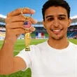 Golden World Cup Trophy Keychain W/ Custom Flag Pendant | https://www.bestnamebadges.com