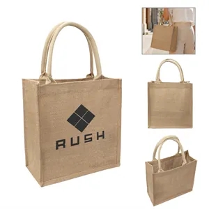Burlap Grocery Tote Bag W/ Reinforced Handle 12.2"x10.6"x6"