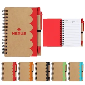 Wave Kraft Cover Pocket Spiral Notebook Journal W/ Pen 4"x5"
