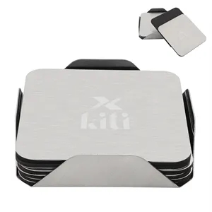 6 Piece Square Stainless Steel Coaster Set With Stand