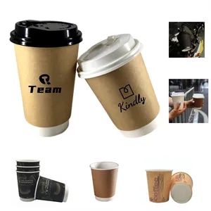 16 Oz Disposable Double Wall Paper Drinks Cup With Lids