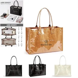 PVC Tote Bag Kraft Paper Work Handbags Purses with Handle