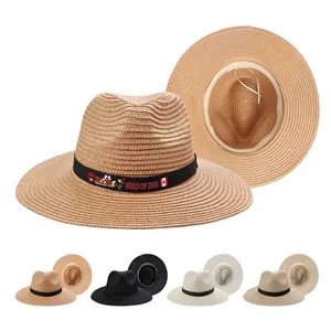Wide Brim Straw Panama Hat W/ Custom World Cup Theme