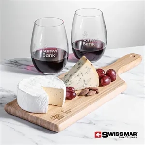 Swissmar® Bamboo Board & 2 Laurent Stemless Wine | https://www.bestnamebadges.com